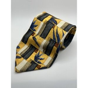 Ermenegildo Zegna Neck Tie Mens Yellow Blue Flower Design 100% Silk Italy